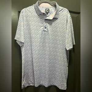 FootJoy Men's Pink and Blue Patterned Polo Shirt